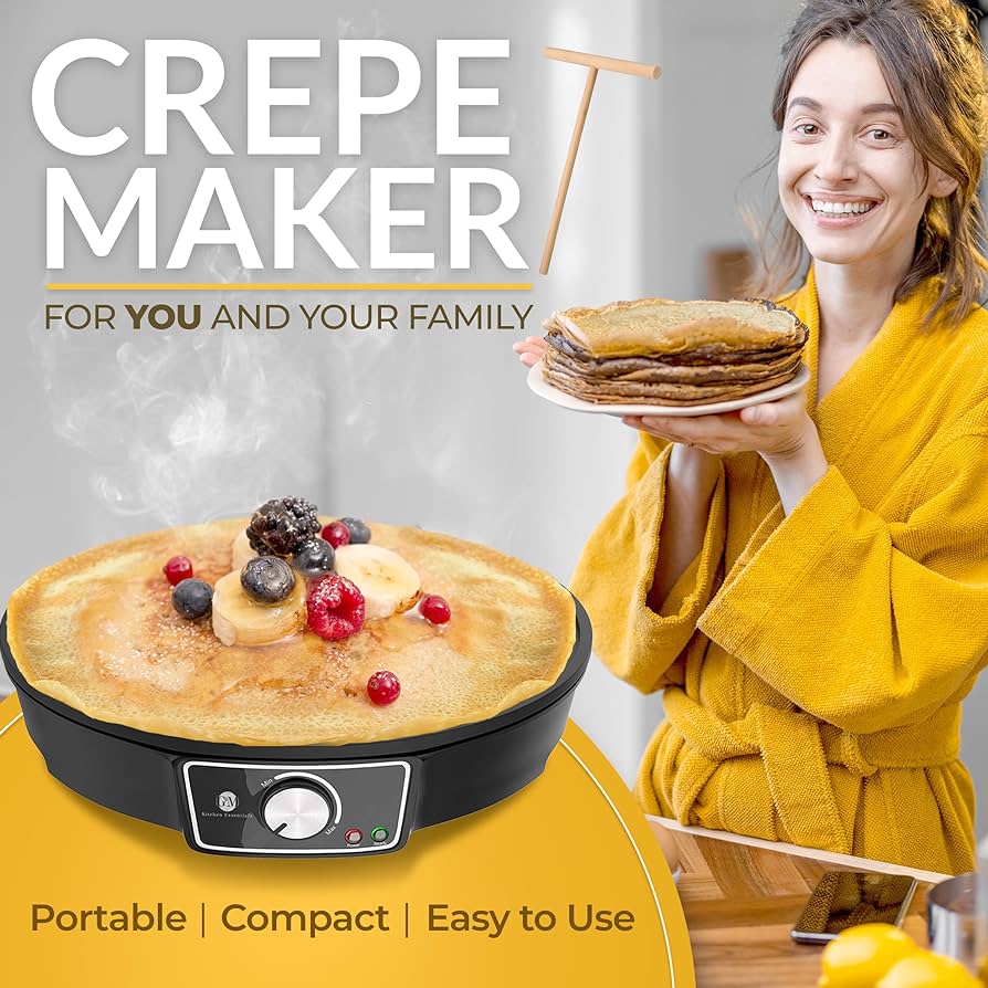 Crepe Maker Machine Kit - Easy to Use, Pancake Griddle – Nonstick 12” Electric Griddle