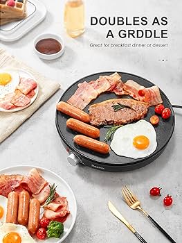 Crepe Maker Machine Kit - Easy to Use, Pancake Griddle – Nonstick 12” Electric Griddle