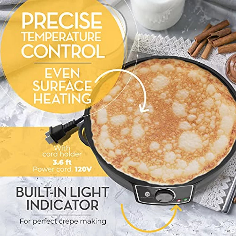 Crepe Maker Machine Kit - Easy to Use, Pancake Griddle – Nonstick 12” Electric Griddle