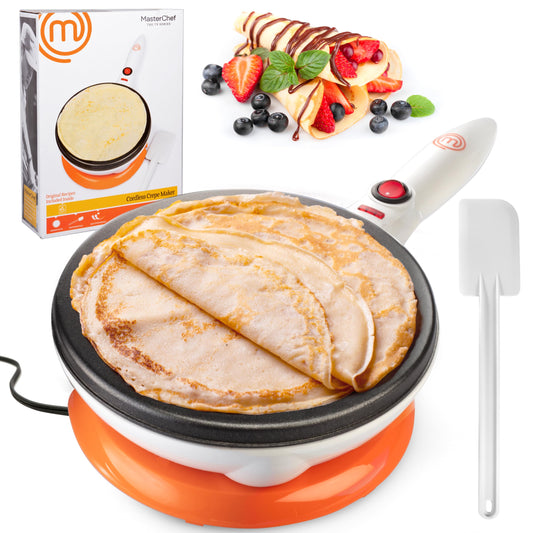 MasterChef Cordless Crepe Maker with Non Stick Dipping Plate plus Electric Base and Spatula, Recipe Guide Included