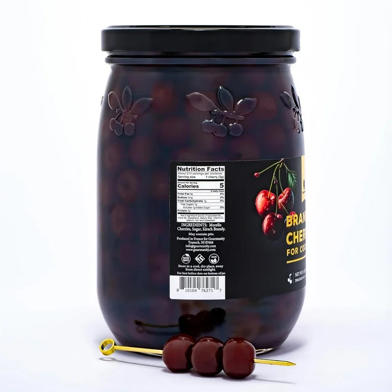 Gourmanity Brandied Cocktail Cherries, French Morello Cherries in Kirsch Brandy, for Cocktails and Desserts Kosher, Product of France - 2.5 lb