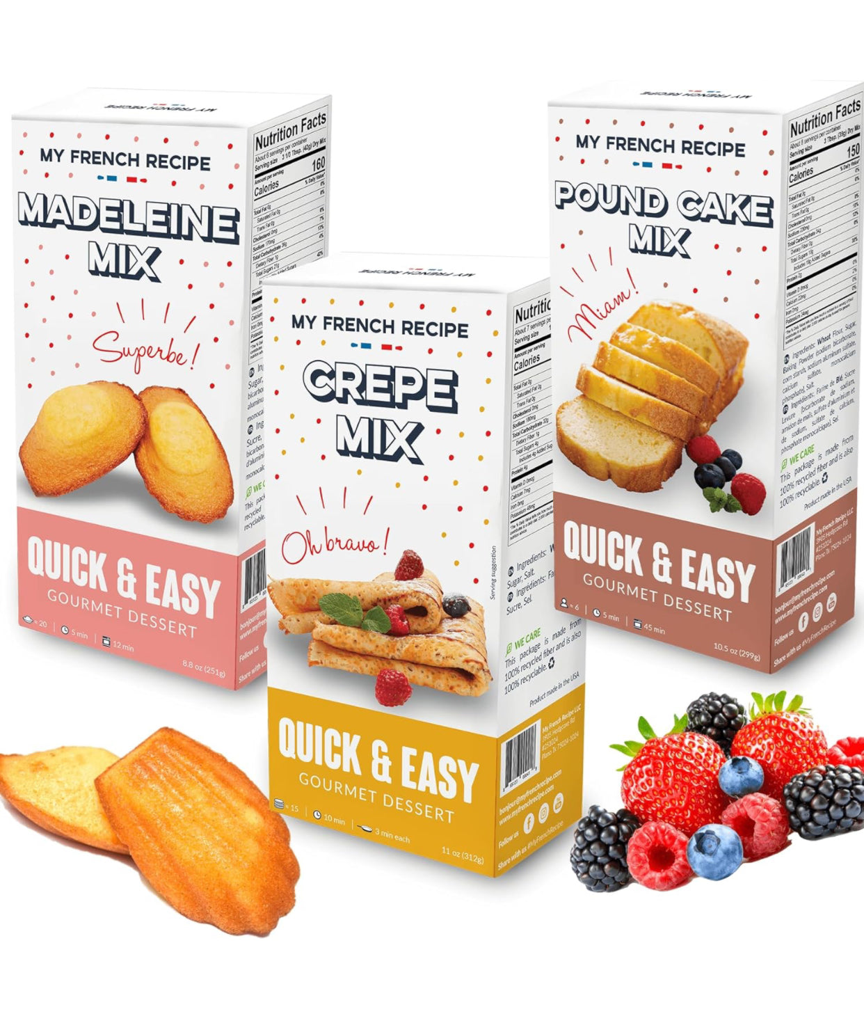 My French Recipe - French Favorite Baking Mixes Variety Pack Cake Mix, Madeleine mix, Crepe mix, Pound cake mix Variety Pack