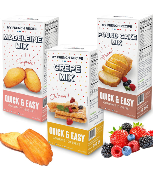 My French Recipe - French Favorite Baking Mixes Variety Pack Cake Mix, Madeleine mix, Crepe mix, Pound cake mix Variety Pack