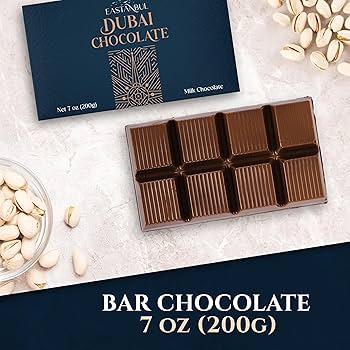 Eastanbul Dubai Dark Chocolate Bar Pistachio, 7oz, Premium Belgium Chocolate, Pistachio Dubai Bar - Gift Box