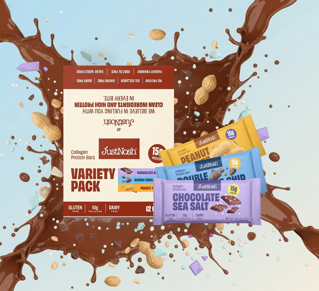 JustNosh Best Sellers Sampler Pack Collagen Protein Bars - 15g Protein • 10g Collagen • Gluten-Free • Dairy-Free • Low FODMAP • Seed Oil Free - 12-Pack
