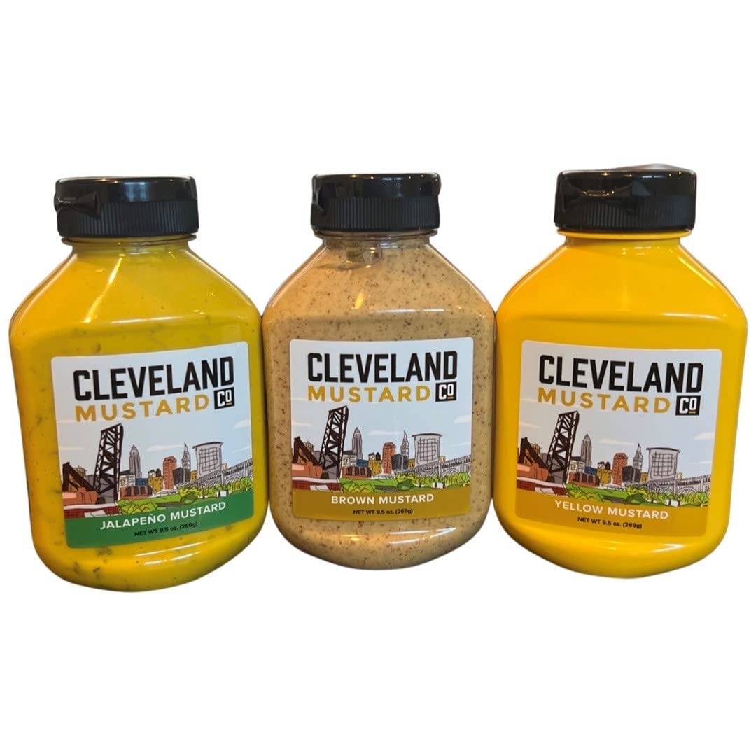 Cleveland Mustard Variety Pack – 1 Bottle Each – Yellow, Brown, Jalapeño – Pack of 3