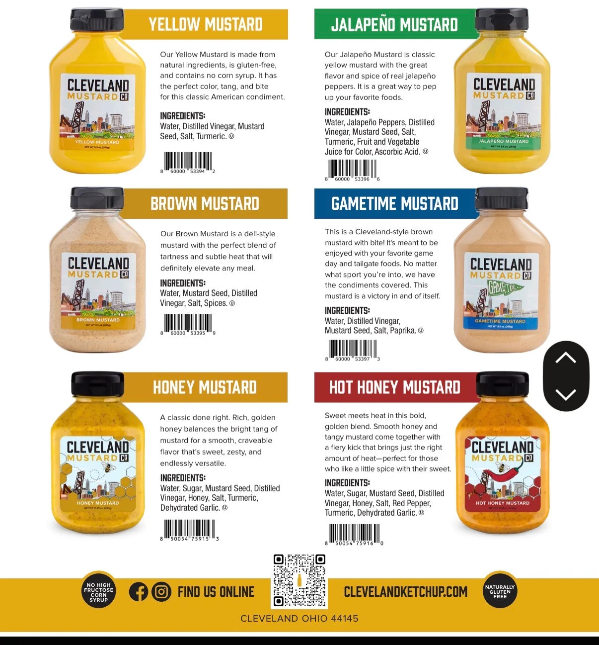 Cleveland Mustard Variety Pack – 1 Bottle Each – Yellow, Brown, Jalapeño – Pack of 3