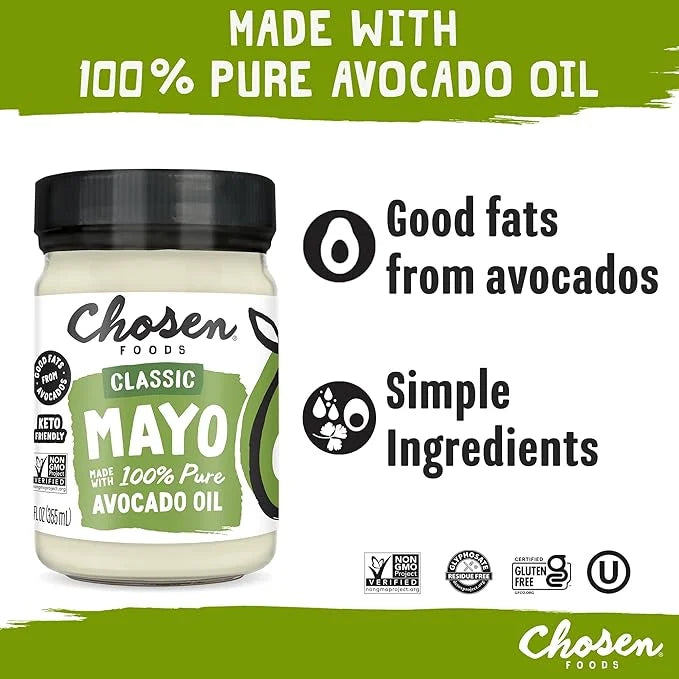Chosen Foods Traditional Low Carb Keto Mayo 12 oz, Non-GMO, Gluten Free, Dairy  - 3 Pack