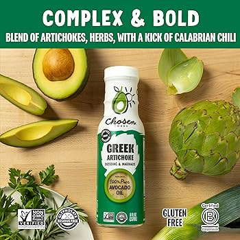 Chosen Foods Greek Artichoke Dressing and Marinade 8 oz with Recipe e-Book Bundle