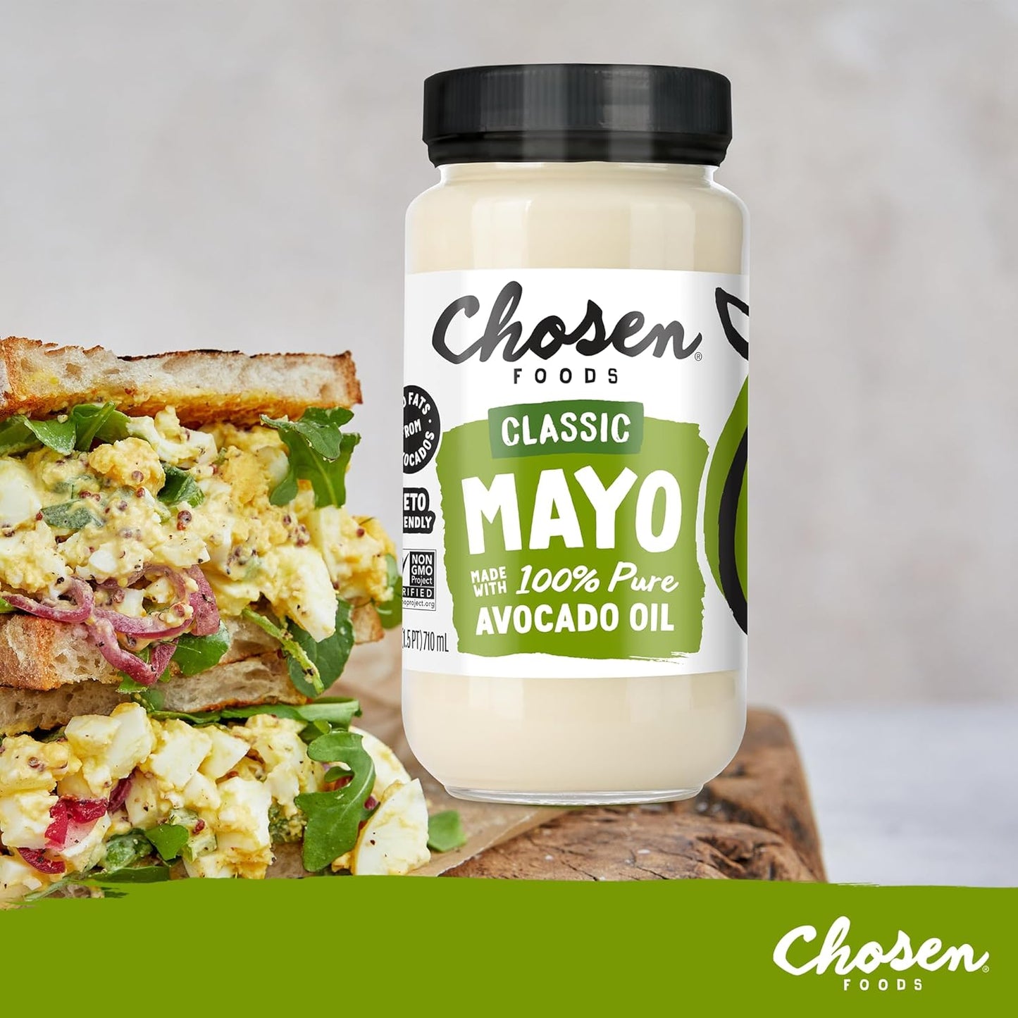 Chosen Foods Classic Vegan Avocado Oil-Based Mayonnaise, Gluten & Dairy Free, Low-Carb, Keto Diet Friendly, Mayo for Sandwiches, Dressings and Sauces, 24 oz