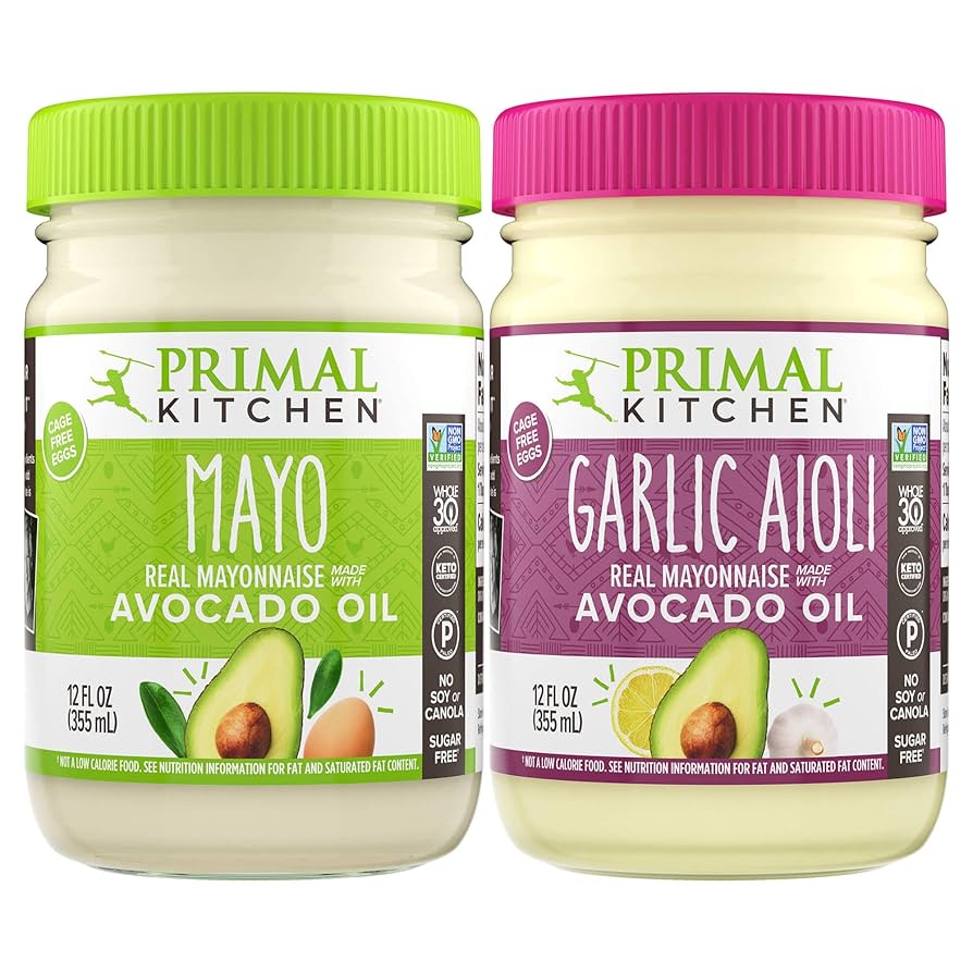 Primal Kitchen Mayo Made with Avocado Oil, No Soy or Canola Oils, Variety Two Pack, Original & Garlic Aioli, 12 oz, Pack of 2