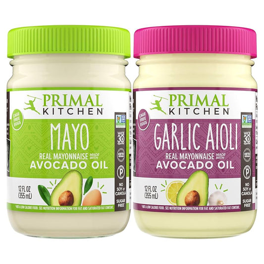 Primal Kitchen Mayo Made with Avocado Oil, No Soy or Canola Oils, Variety Two Pack, Original & Garlic Aioli, 12 oz, Pack of 2
