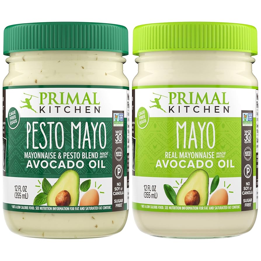 Primal Kitchen Mayo made with Avocado Oil and Cage-Free Eggs Variety Pack, Original & Pesto, 12 oz, Pack of 2