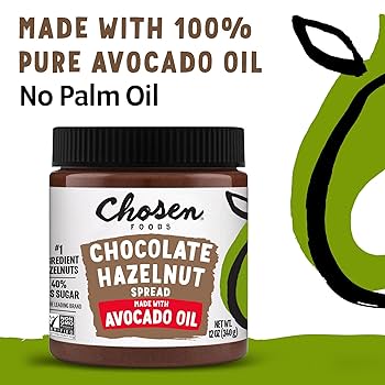 Chosen Foods Chocolate Hazelnut Spread - Made with 100% Pure Avocado Oil, Simple Ingredients, 40% Less Sugar, Vegan, Free of Palm Oil,12 oz - Pack of 2
