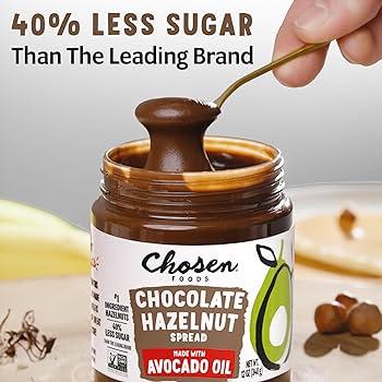 Chosen Foods Chocolate Hazelnut Spread - Made with 100% Pure Avocado Oil, Simple Ingredients, 40% Less Sugar, Vegan, Free of Palm Oil,12 oz - Pack of 2