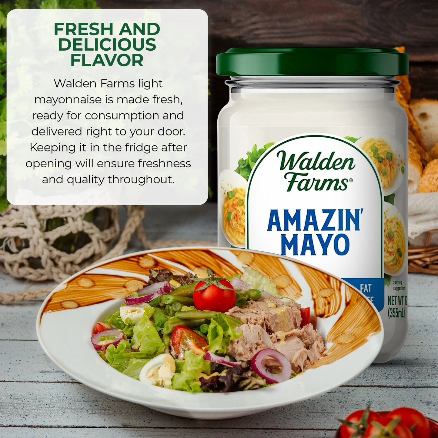 Walden Farms Amazin’ Mayo – Zero Calorie, Sugar Free, Keto & Fat Free Vegan Mayonnaise Alternative for Sandwiches, Salads & Spreads, – 12 oz Jars - Pack of 2