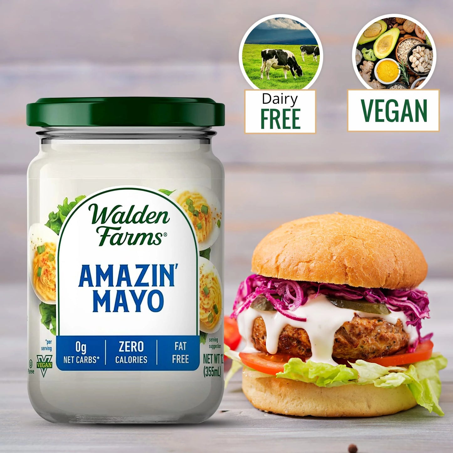 Walden Farms Amazin’ Mayo – Zero Calorie, Sugar Free, Keto & Fat Free Vegan Mayonnaise Alternative for Sandwiches, Salads & Spreads, – 12 oz Jars - Pack of 2