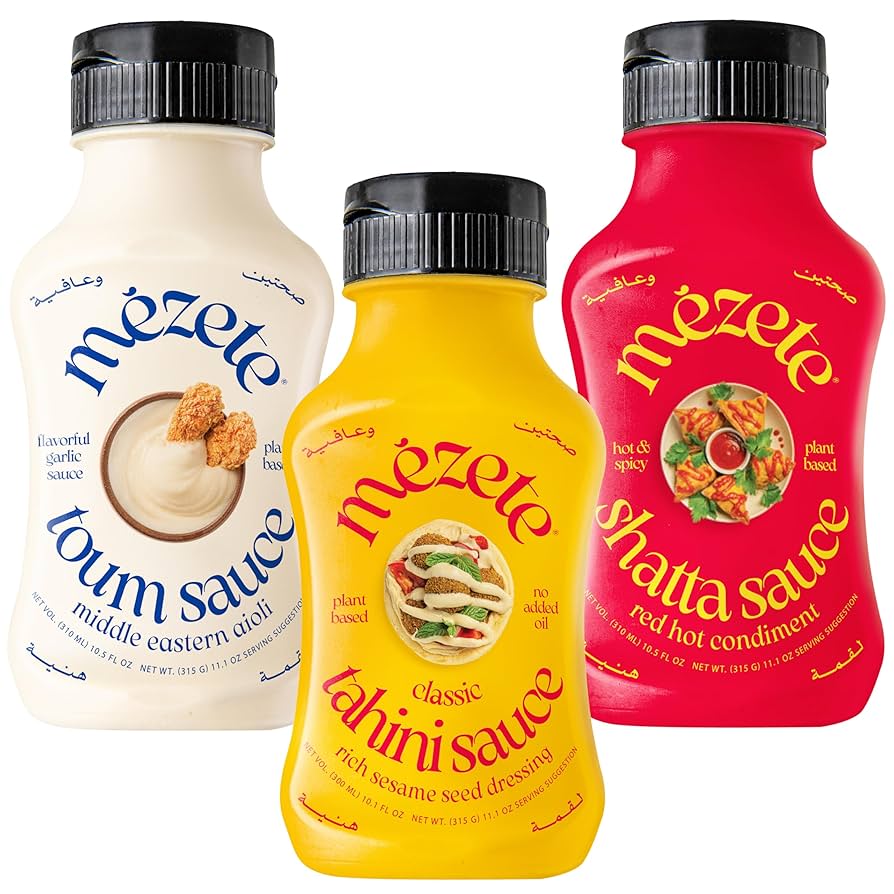 Mezete Traditional Middle Eastern Sauce Bundle | Vegan Dips and Spreads | Free from Preservatives | Non-GMO | Great for Wings, Chicken, Beef, Seafood & Noodles -| Variety, Pack of 3
