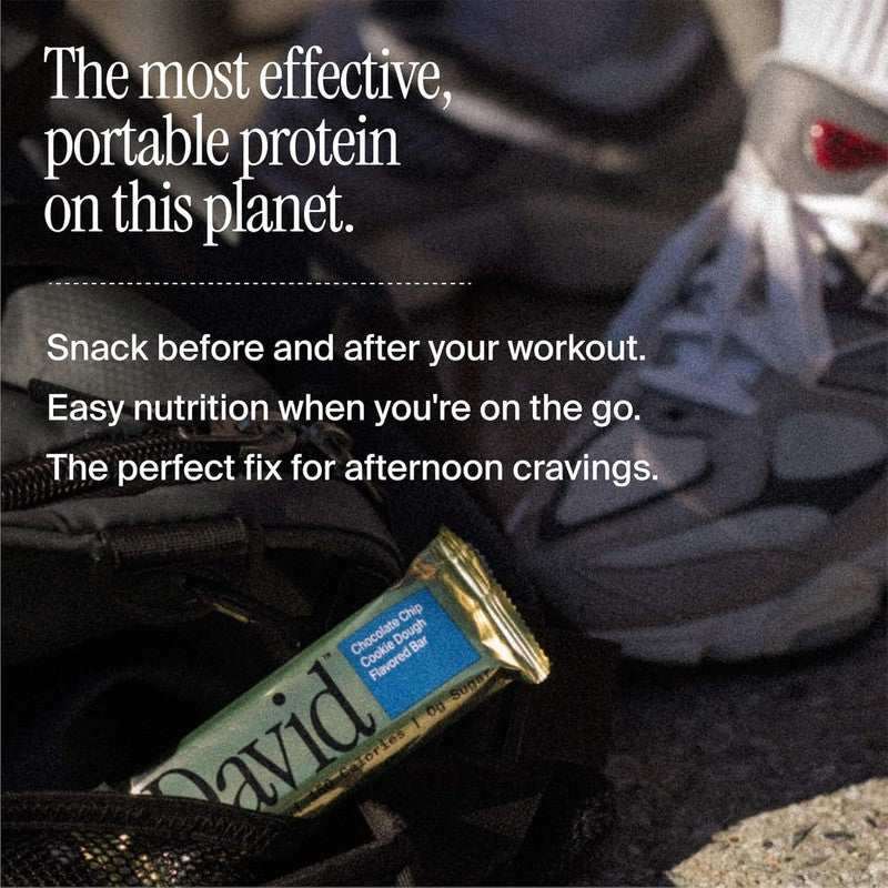 David Protein Bar, Chocolate Chip Cookie Dough and Peanut Butter Chocolate Chunk, 24 Protein Bars | 28g of Protein | 150 Calories | 0g of Sugar - High Protein, Low Carb, Gluten Free Protein Bar, Pack of 24