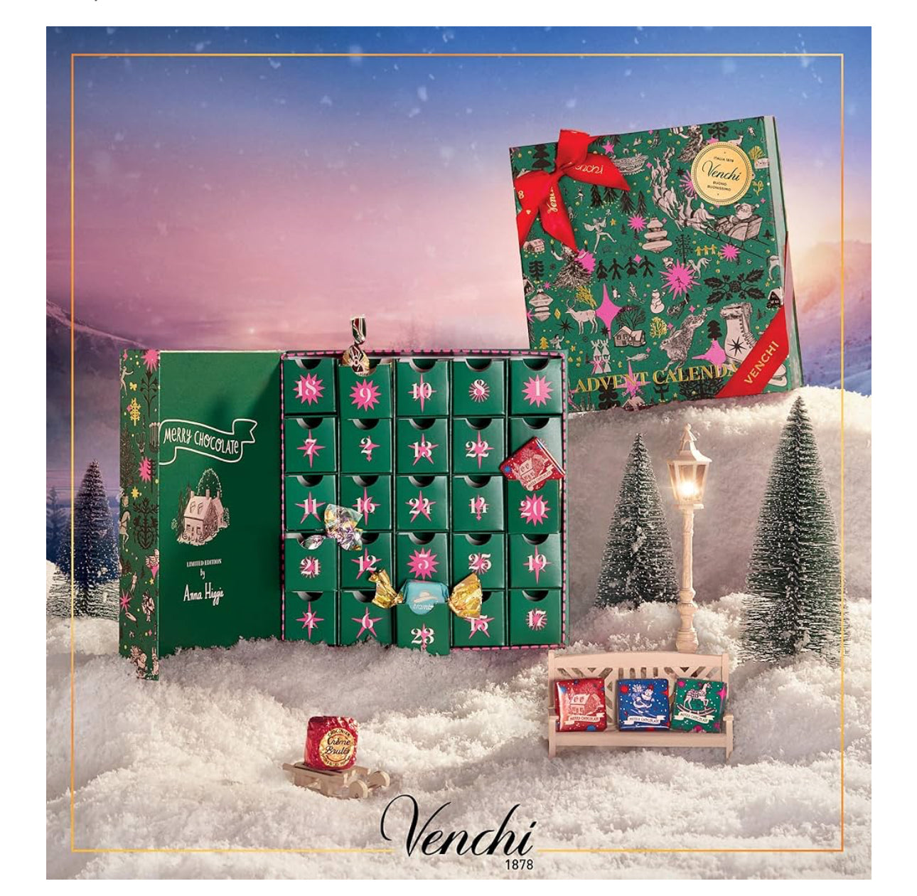 Venchi Italian Chocolate Advent Calendar - Holiday Prestige Book Shaped Advent Calendar with 31 Assorted Premium Chocolates, Limited Edition