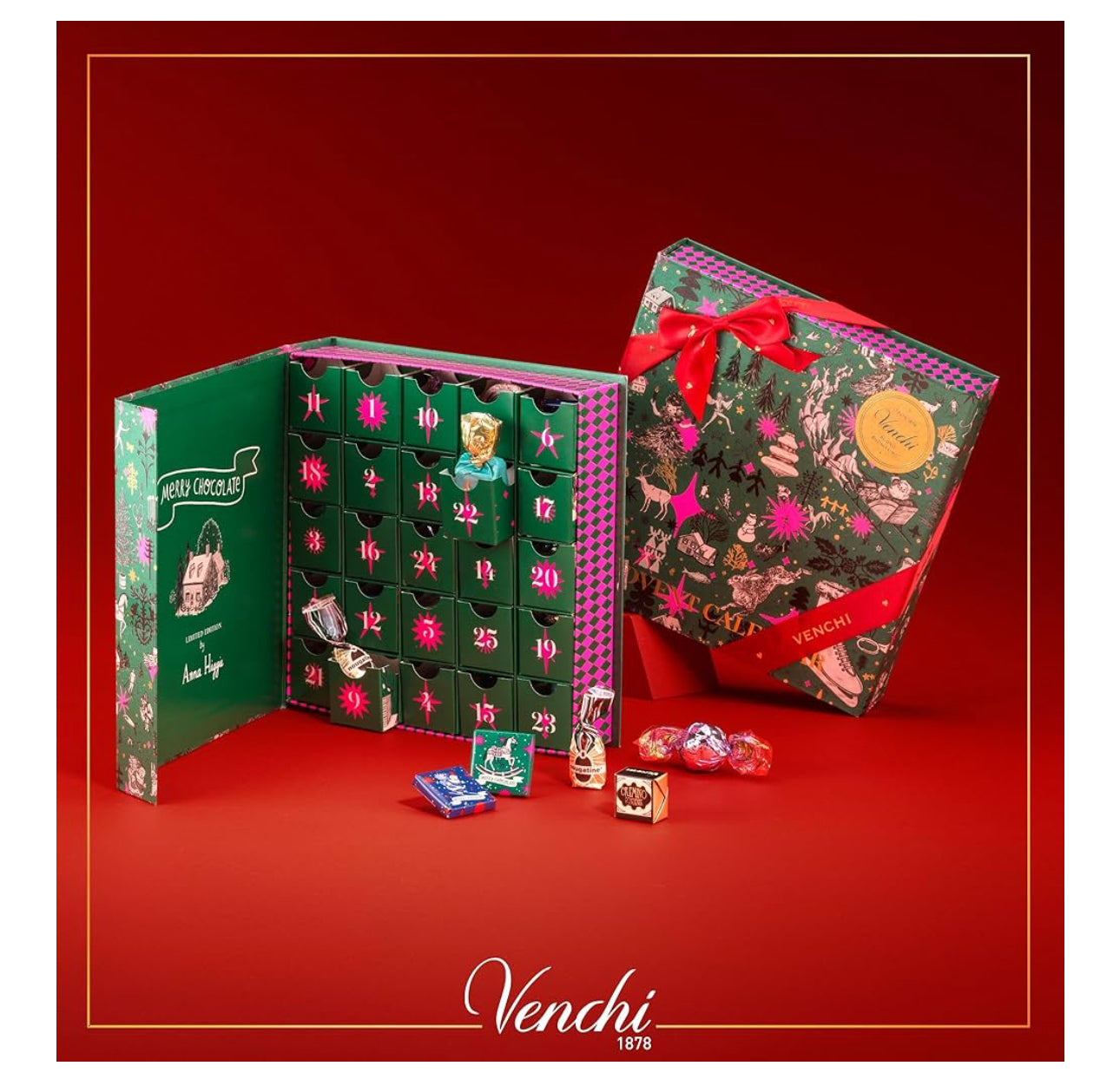 Venchi Italian Chocolate Advent Calendar - Holiday Prestige Book Shaped Advent Calendar with 31 Assorted Premium Chocolates, Limited Edition