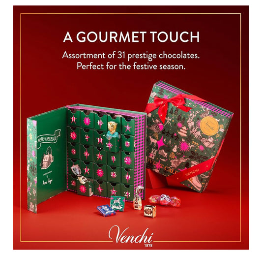 Venchi Italian Chocolate Advent Calendar - Holiday Prestige Book Shaped Advent Calendar with 31 Assorted Premium Chocolates, Limited Edition