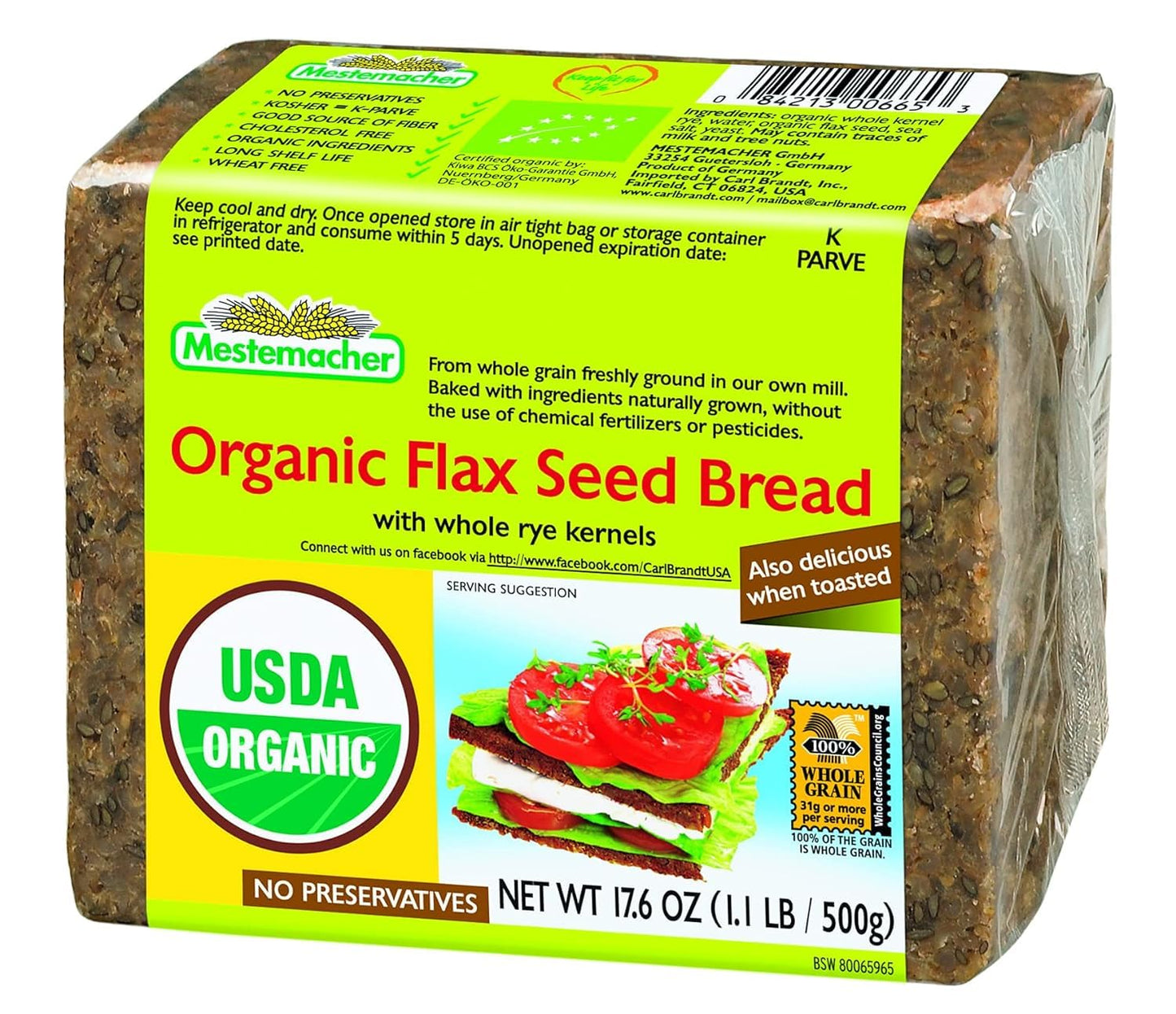 Mestemacher Organic German Bread - Flax Seed - 17.6 oz