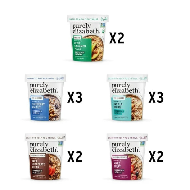 Purely Elizabeth Best Sellers Variety Pack Superfood Oatmeal Cups, Great for Overnight Oats, Gluten-Free, 2 oz - Pack of 12