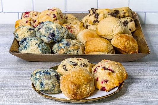 Afternoon Tea Party Celebration Fresh Baked Scones Variety Pack - 2 Dozen - Blueberry, Cranberry Orange, Lemon Ginger, and Dark Chocolate Cherry - No Preseratives