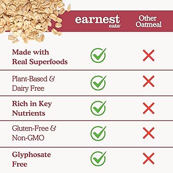 Earnest Eats Superfood Oatmeal Cups – 7g Plant Protein, Gluten Free, Vegan - Variety Pack of 8