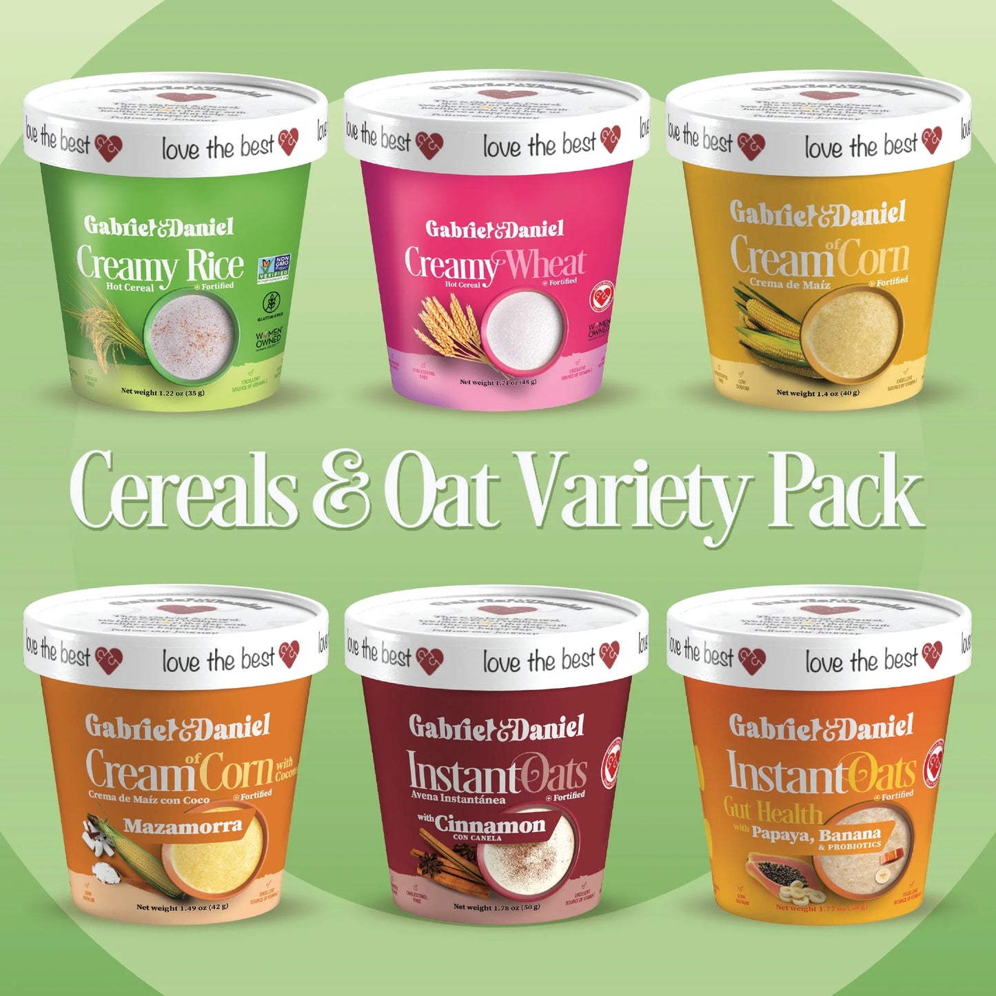 Gabriel & Daniel Organic Instant Oatmeal and Cereal Variety Pack – Non-GMO, Pure & Gluten Free - Pack of 6