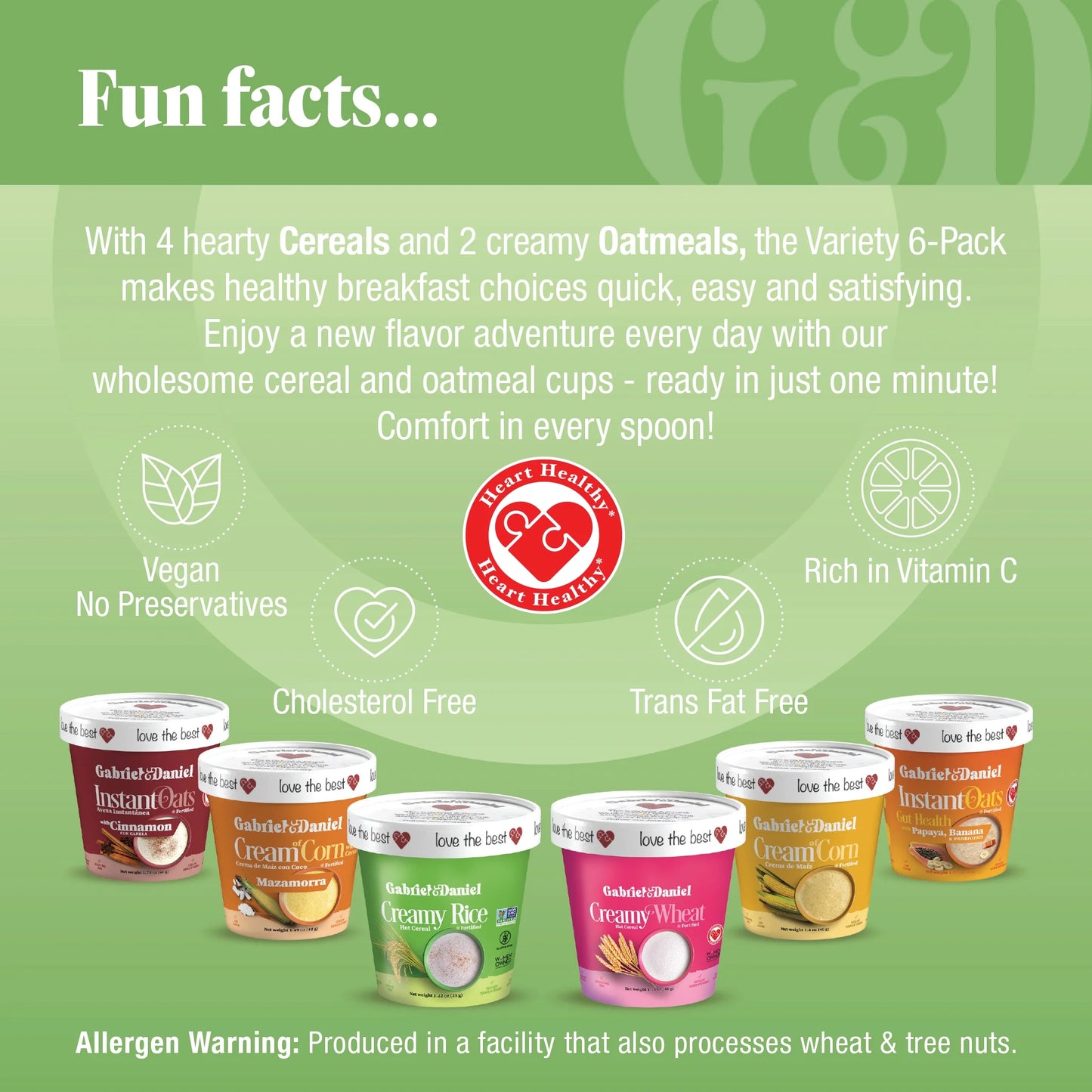 Gabriel & Daniel Organic Instant Oatmeal and Cereal Variety Pack – Non-GMO, Pure & Gluten Free - Pack of 6