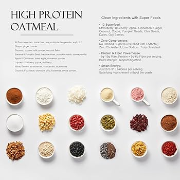 SUNGIVEN High Protein Overnight Oats Variety Pack - 7 Flavors Low Sugar High Fiber Instant Oatmeal Health Breakfast Snacks for Gym Office School Trip Kids with Superfoods, 18.5 oz - Pack of 7