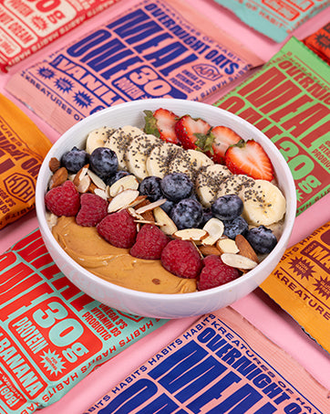 Kreatures of Habit Overnight & Instant Superfood | Gluten Free, Dairy Free, 30g of Plant Based Protein, With No Added Sugar | Strawberry Walnut Cream - Pack of 7