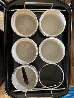 Creme Brulee Making Set - 6 Porcelain Ramekins 6 oz, 304 Stainless Steel Lifting Rack, 9" X 13" Bottom Pan