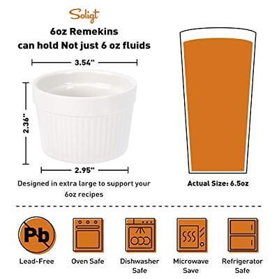 Creme Brulee Making Set - 6 Porcelain Ramekins 6 oz, 304 Stainless Steel Lifting Rack, 9" X 13" Bottom Pan