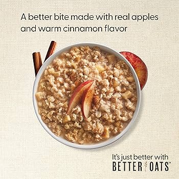 Better Oats Steel Cut Instant Oatmeal Packets, Apples and Cinnamon Flavor with Flax Seeds and Whole Grains - Pack of 6