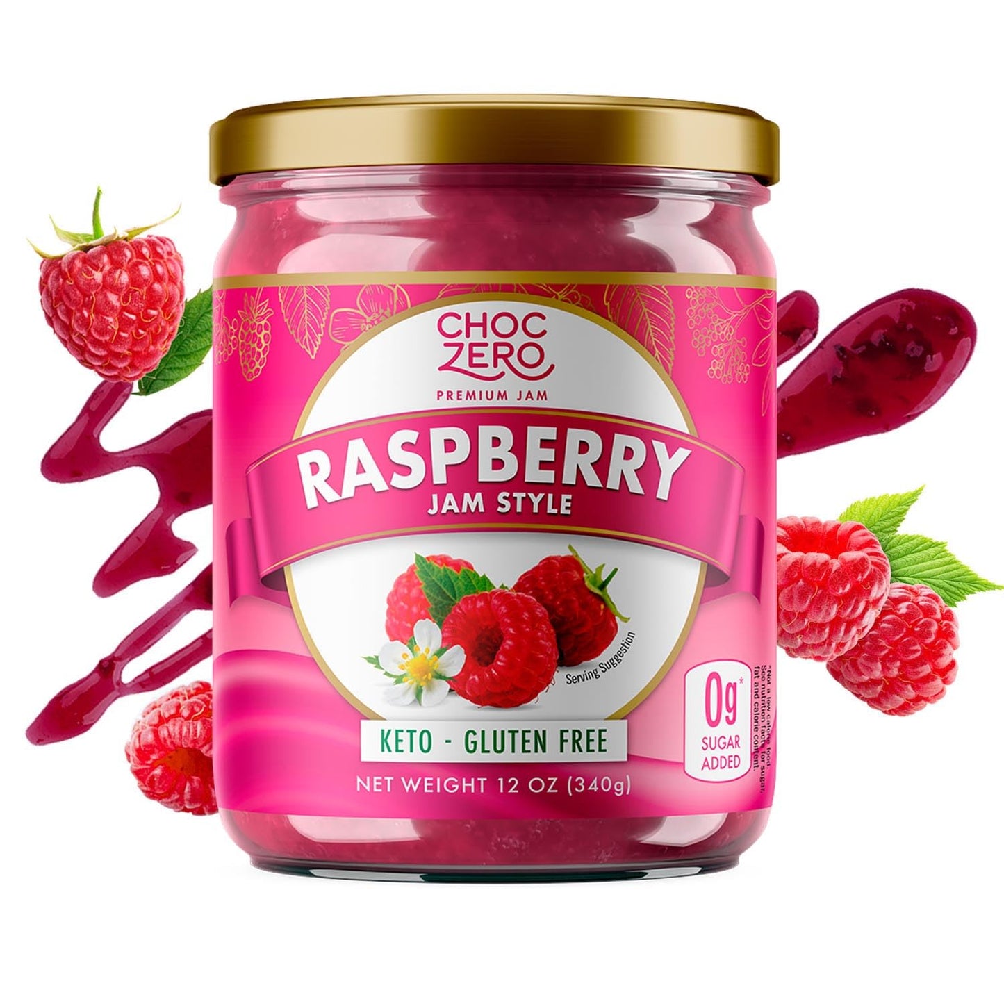 Keto Raspberry Jam Preserves by ChocZero - Sugar Free - Fruit Spread Concord Jelly with No Added Sugar - 12 oz