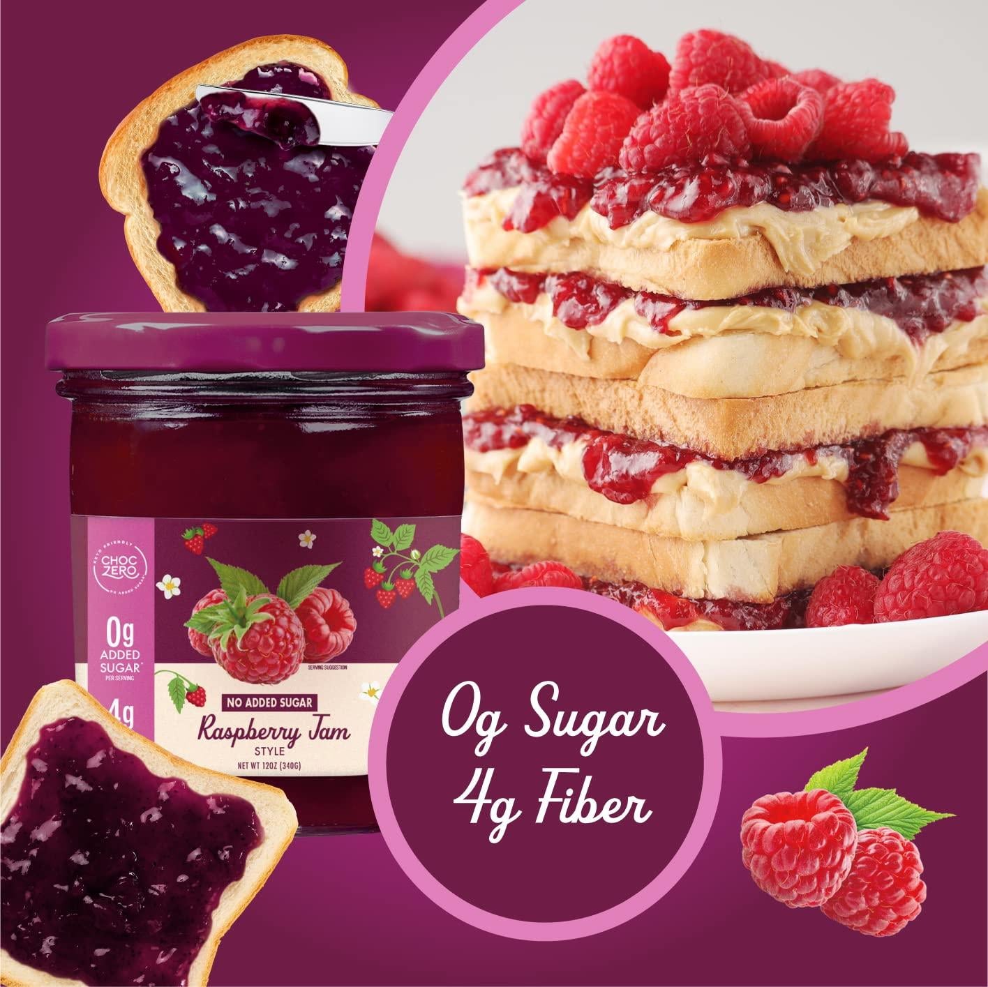 Keto Raspberry Jam Preserves by ChocZero - Sugar Free - Fruit Spread Concord Jelly with No Added Sugar - 12 oz