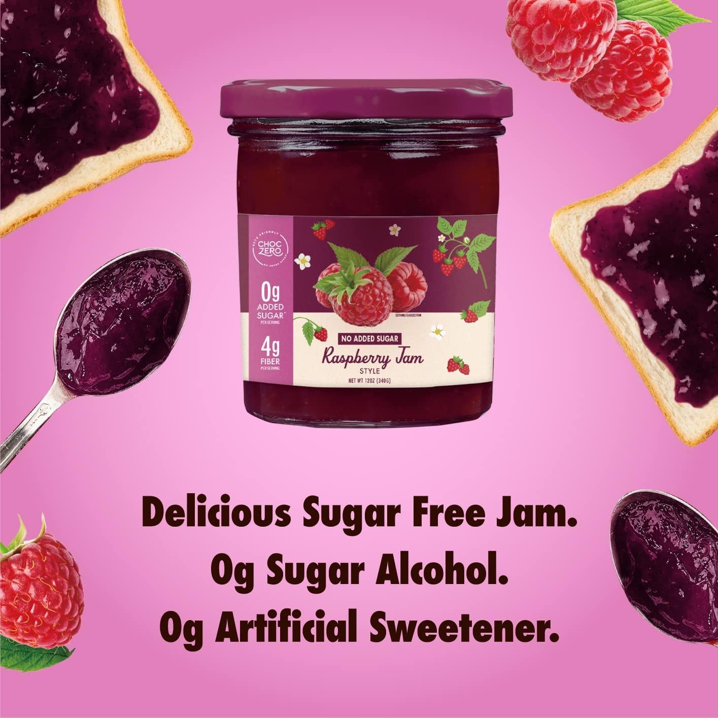 Keto Raspberry Jam Preserves by ChocZero - Sugar Free - Fruit Spread Concord Jelly with No Added Sugar - 12 oz