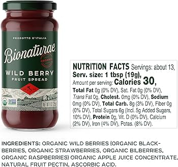 Bionaturae Organic Wild Berry Fruit Spread -  No Sugar Added, No Preservatives