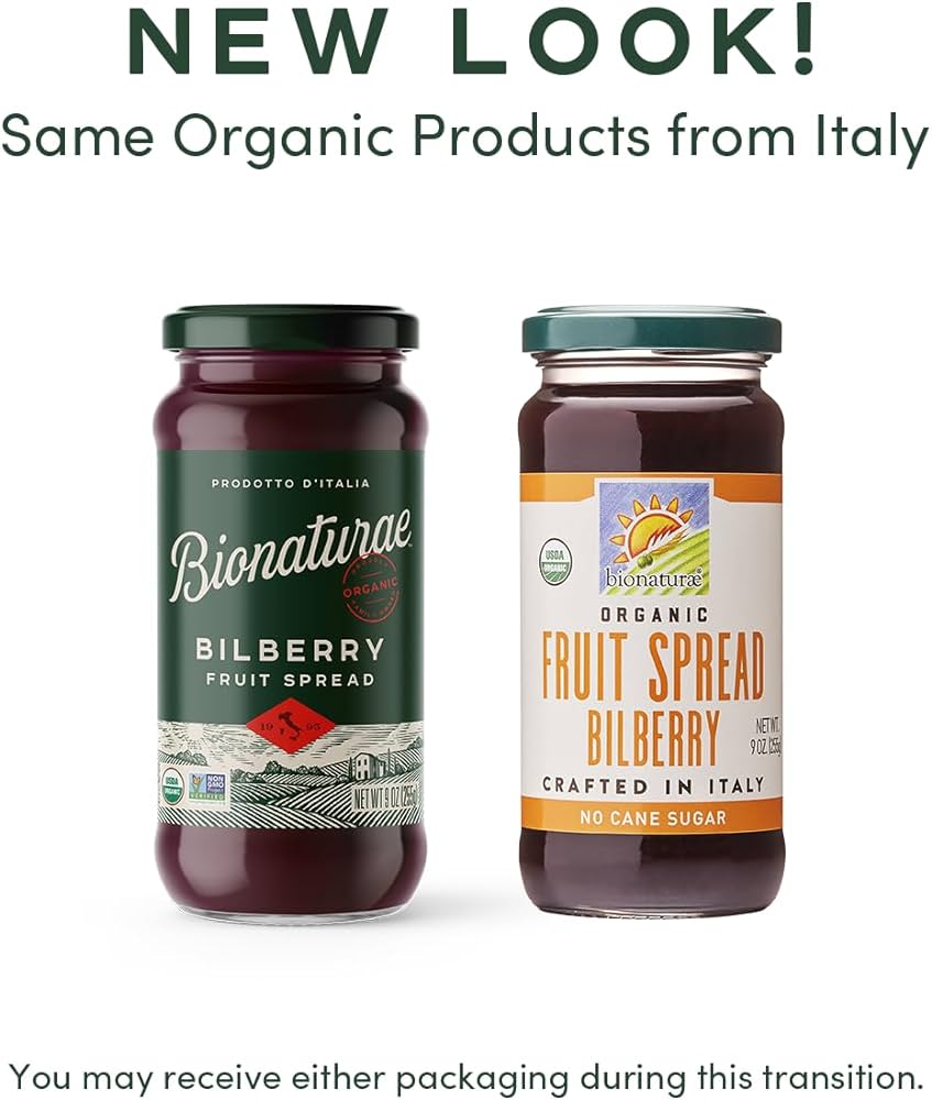 Bionaturae Organic Bilberry Fruit Spread -  No Sugar Added, No Preservatives