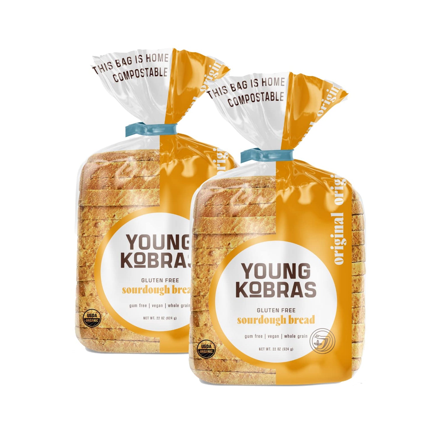 Young Kobras Organic, Gluten-Free Original Sourdough Bread - Allergen Friendly, Vegan - Pack of 2