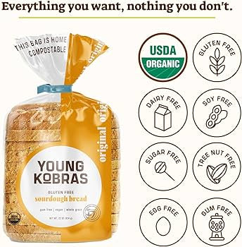 Young Kobras Organic, Gluten-Free Original Sourdough Bread - Allergen Friendly, Vegan - Pack of 2