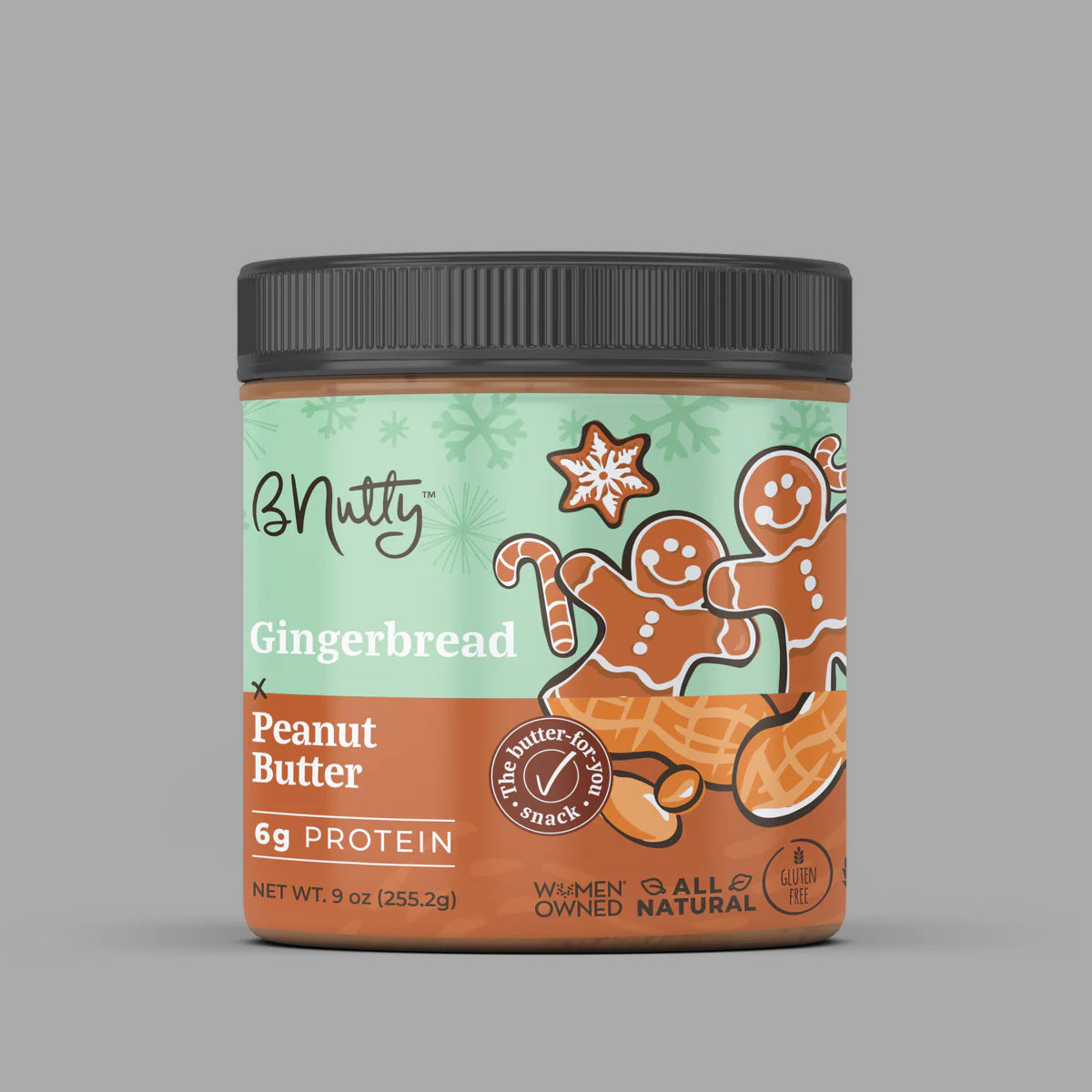 BNutty Gingerbread | Natural Crunchy, Creamy, Gluten Free & Kosher Peanut Butter - Pack of 2