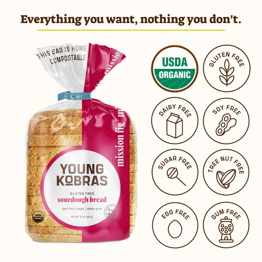 Young Kobras Organic, Gluten-Free Fig Sourdough Bread - Allergen Friendly, Vegan - Pack of 2