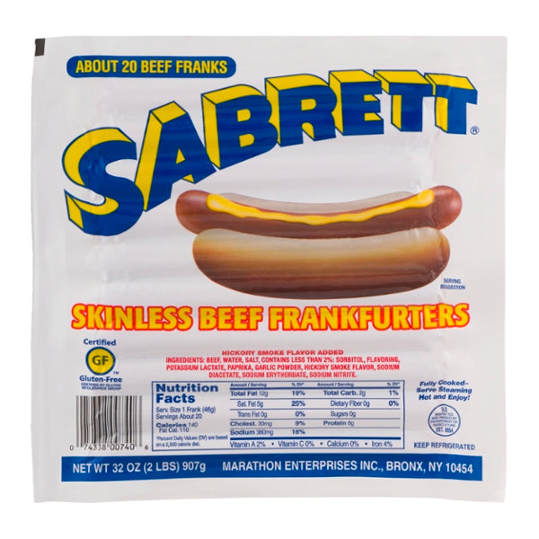 Sabrett Skinless Beef Frankfurters -  2 1/2 lb - Gluten Free