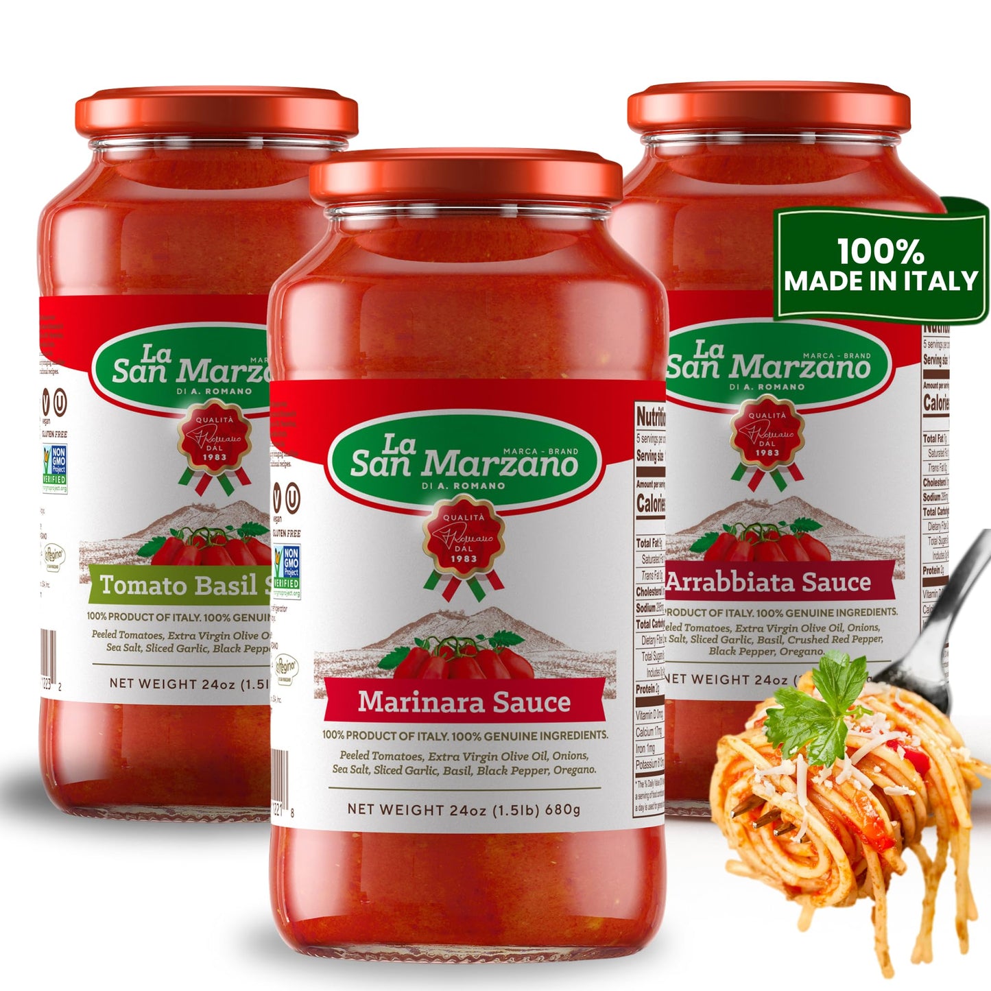 La San Marzano Italian Variety Pack – Tomato Basil, Arrabbiata & Marinara Pasta Sauces 3-Pack