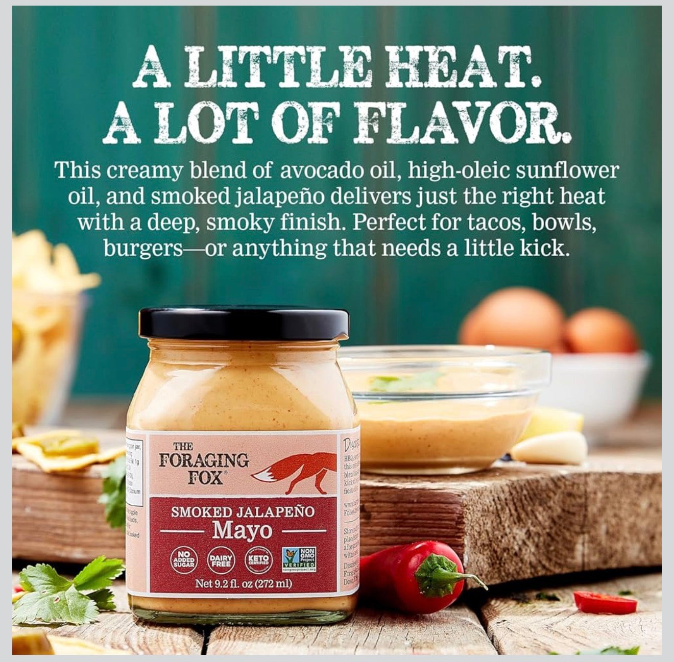 The Foraging Fox | Keto Gourmet Mayonnaise Set 3-Pack | Made with Avocado & High-Oleic Sunflower Oils | Flavors: Smoked Garlic, Avocado Lemon, Smoked Jalapeño | Gluten & Dairy Free, No Added Sugar, Non-GMO