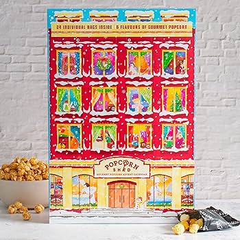 Gourmet Popcorn Christmas Advent Calendar 2025, 24 Days of Popcorn - 6 Luxury Flavors, All Natural and Vegetarian Foodie Gift